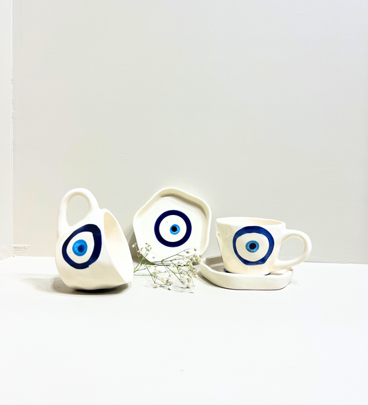 Midnight Nazar – Evil Eye Ceramic Mug & Plate Set