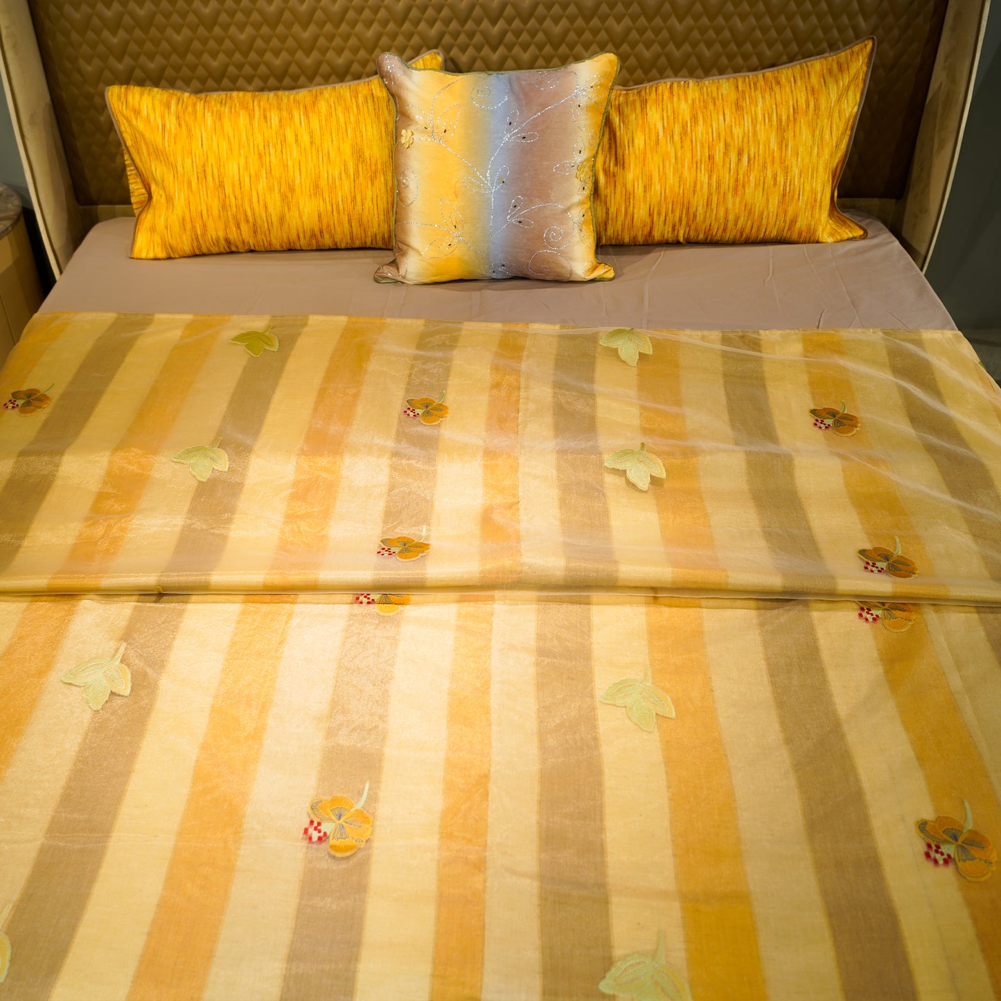 Monochrome Blossom Gold Yellow Bed Cover