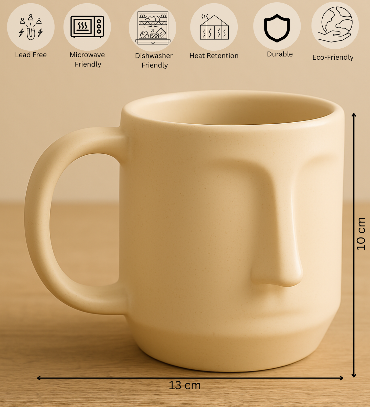 Arto Face Mug – Handmade Ceramic Mug in Off-White with Minimalist Face Design