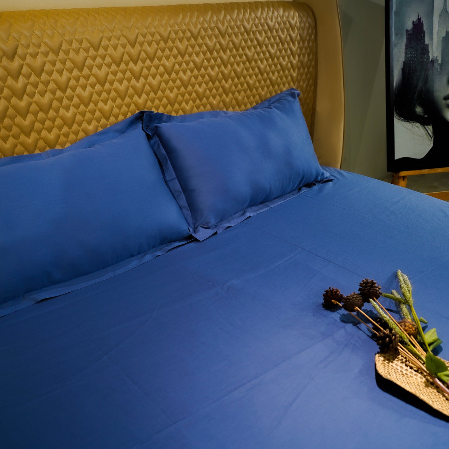 Blue pure cotton flat bed sheet for king/queen/single bed – breathable, soft, skin-friendly & fade-resistant bedding for Indian homes.