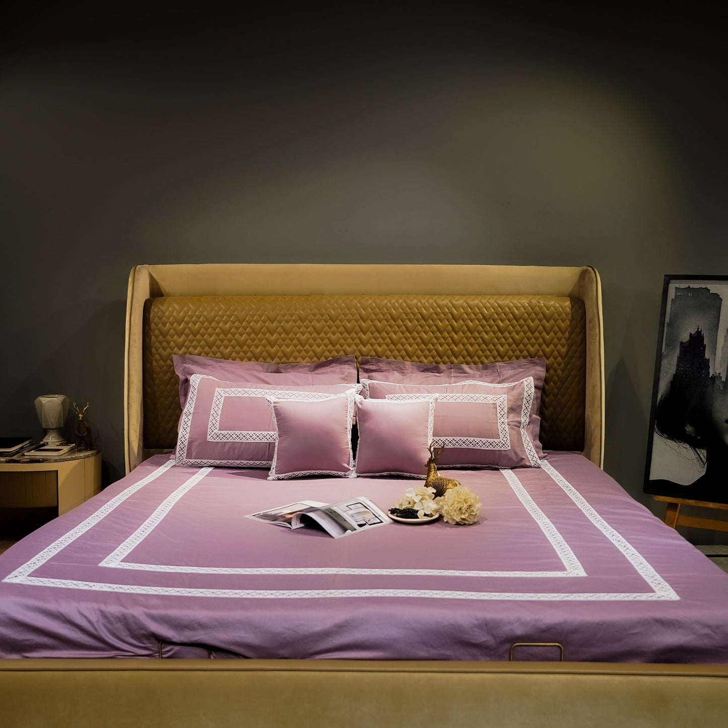 Misty Mauve Cotton Bloom 300 TC|500 TC Bed Set