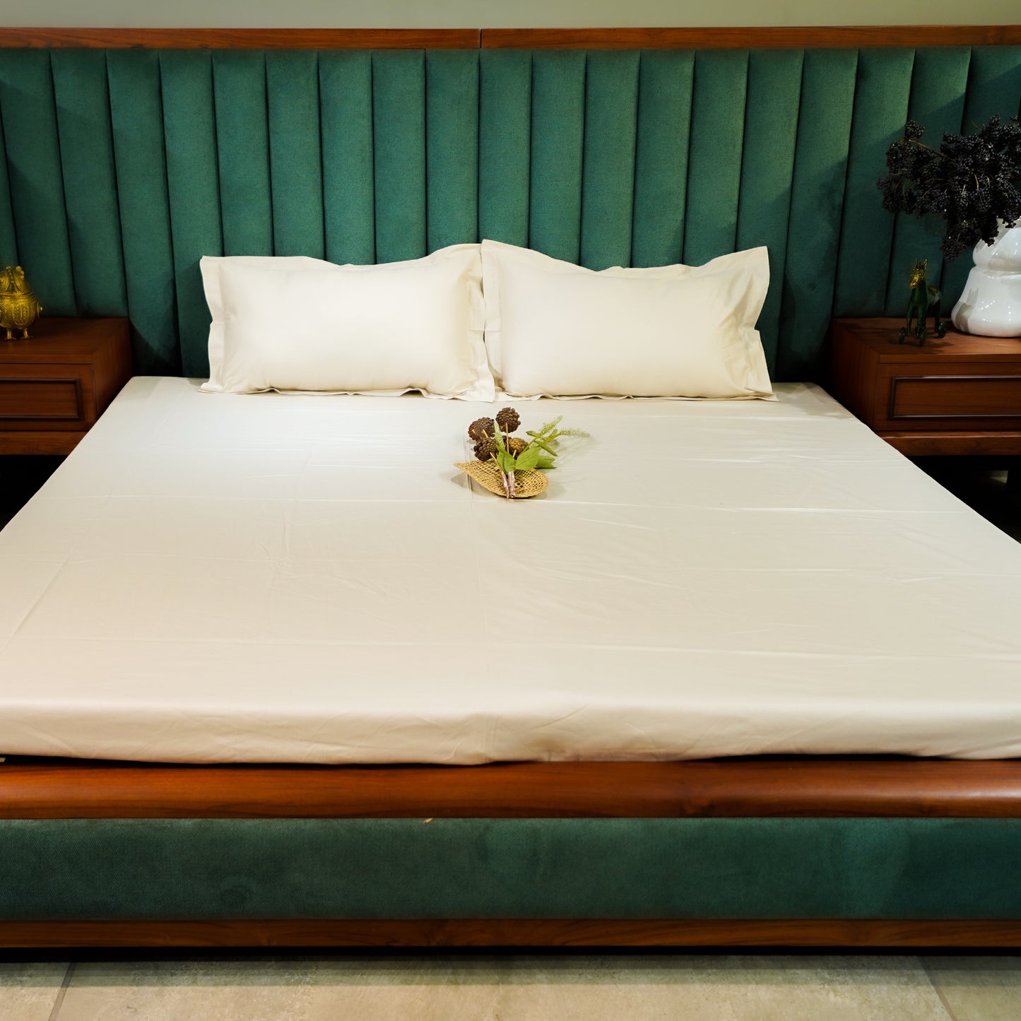 Beige pure cotton flat bed sheet for king/queen/single bed – breathable, soft, skin-friendly & fade-resistant bedding for Indian homes.
