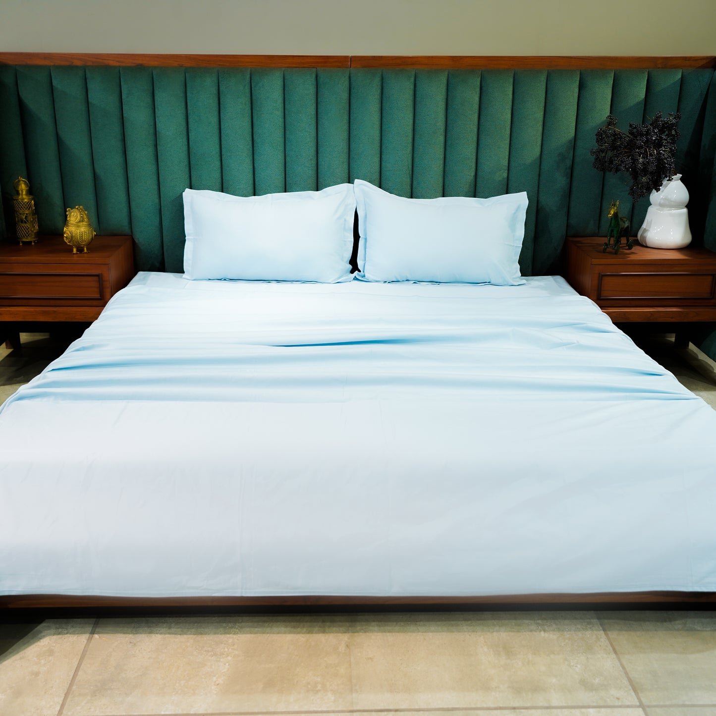 Baby Blue pure cotton flat bed sheet for king/queen/single bed – breathable, soft, skin-friendly & fade-resistant bedding for Indian homes.
