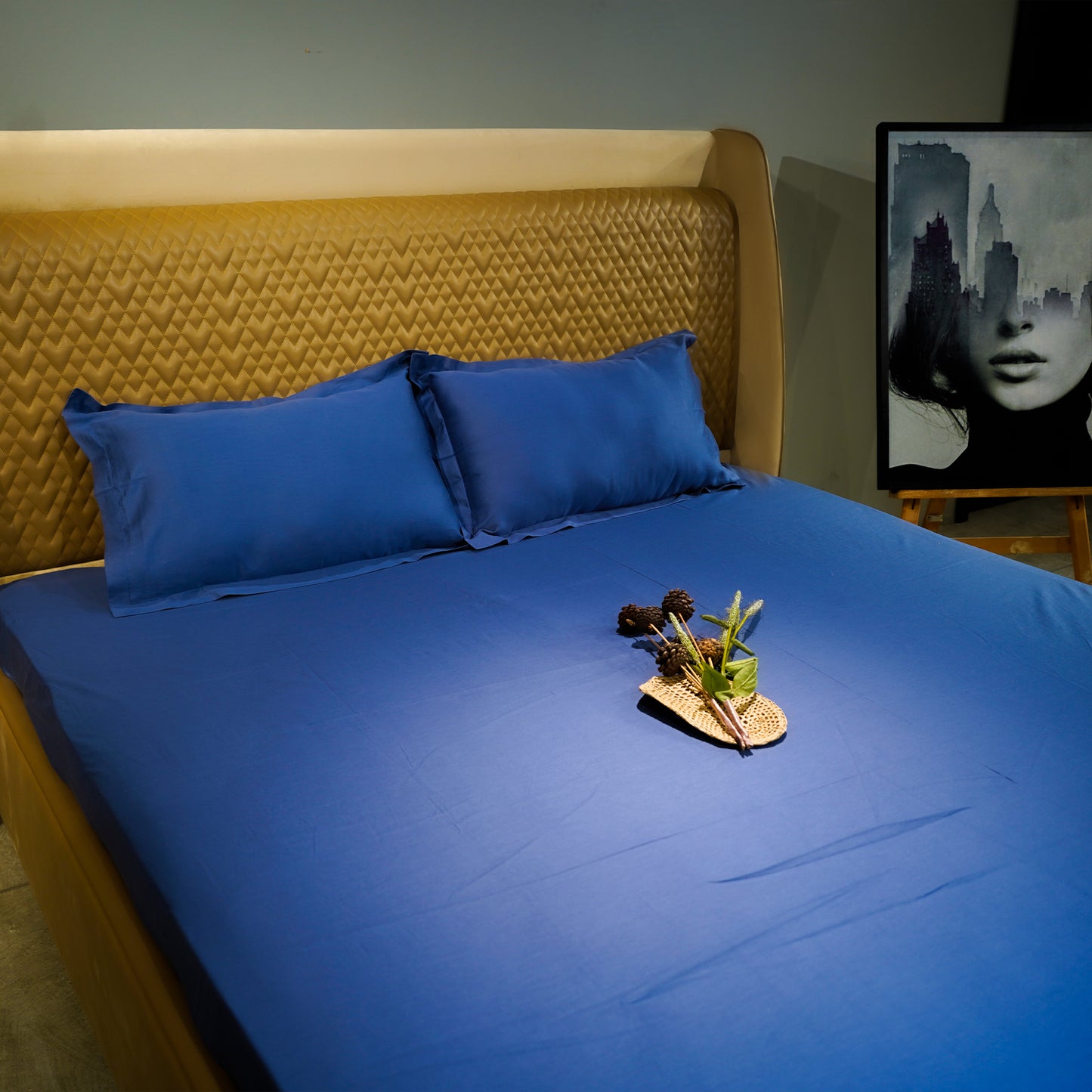 Blue pure cotton flat bed sheet for king/queen/single bed – breathable, soft, skin-friendly & fade-resistant bedding for Indian homes.