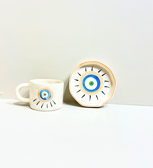 Sunstone Gaze – Evil Eye Ceramic Mug & Plate Set