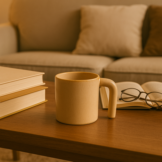 Modern Soleil Mug – Warm Ochre Stoneware with Sculptural Handle