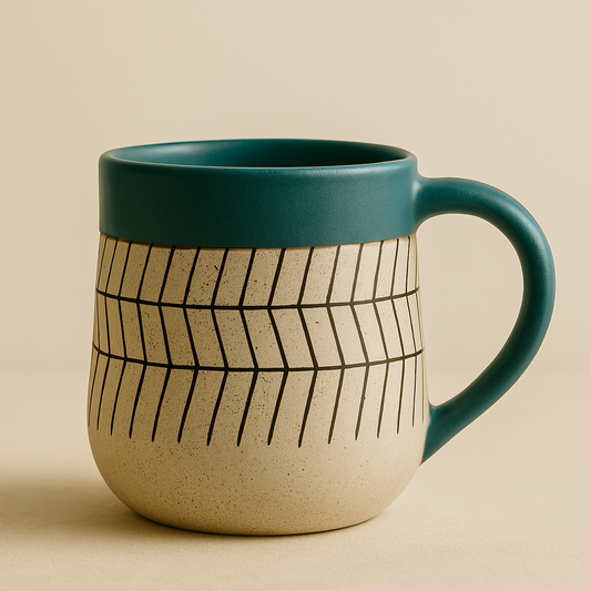 Sierra Stone Ceramic Mugs - Handcrafted Matte Glaze with Teal Rim
