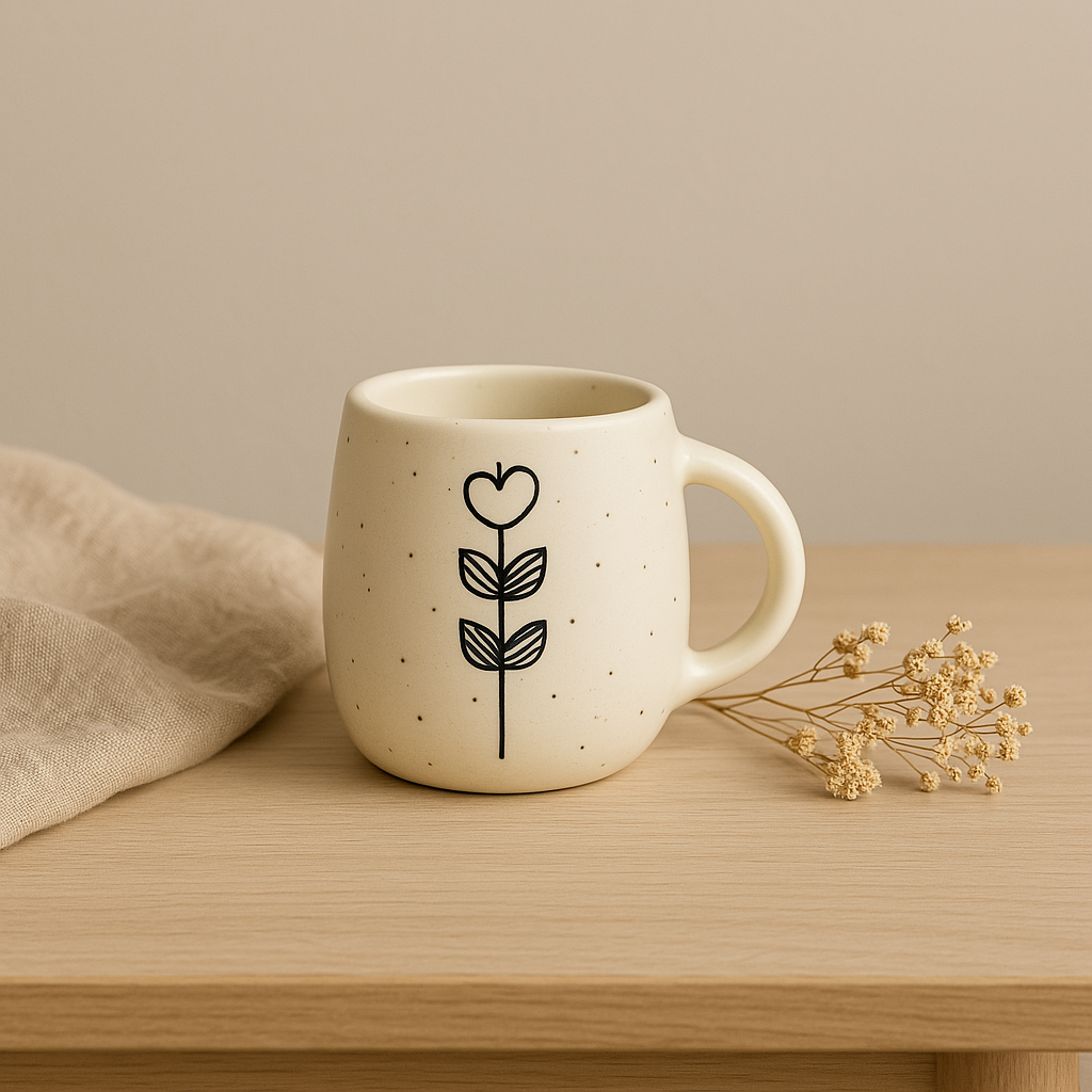 The Stillness Mug – Handcrafted Ceramic with Minimal Botanical Art