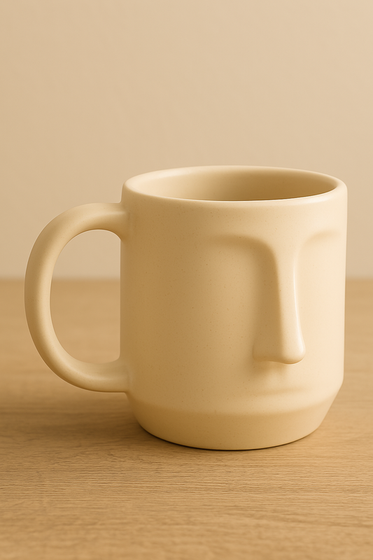 Arto Face Mug – Handmade Ceramic Mug in Off-White with Minimalist Face Design