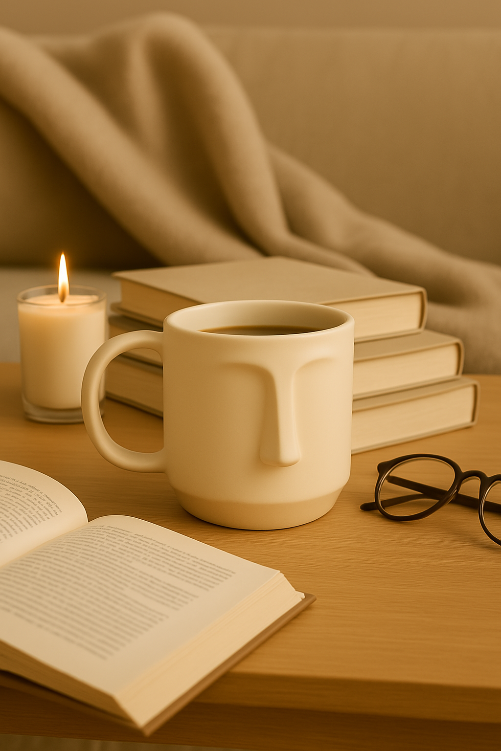 Arto Face Mug – Handmade Ceramic Mug in Off-White with Minimalist Face Design