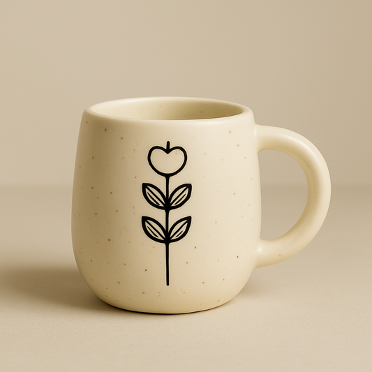 The Stillness Mug – Handcrafted Ceramic with Minimal Botanical Art