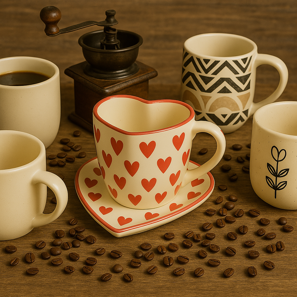 Handmade Love Notes Mug & Dish Set – Heart-Shaped Ceramic Gift Duo