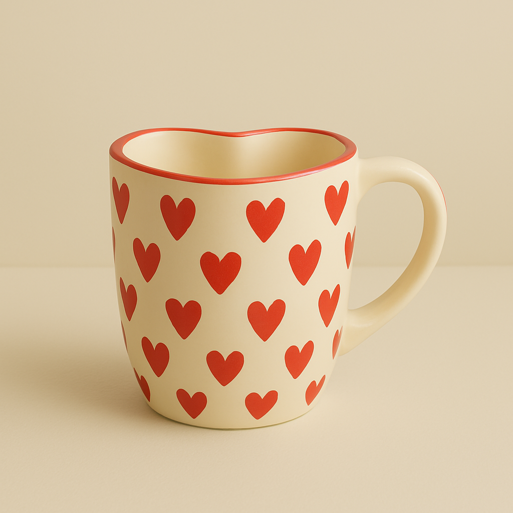Handmade Love Notes Mug & Dish Set – Heart-Shaped Ceramic Gift Duo