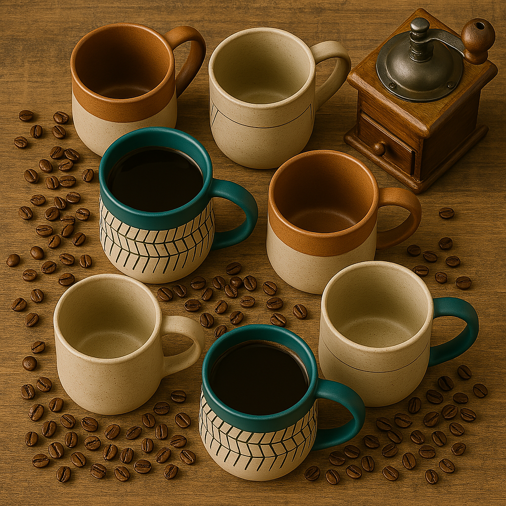 Sierra Stone Ceramic Mugs - Handcrafted Matte Glaze with Teal Rim
