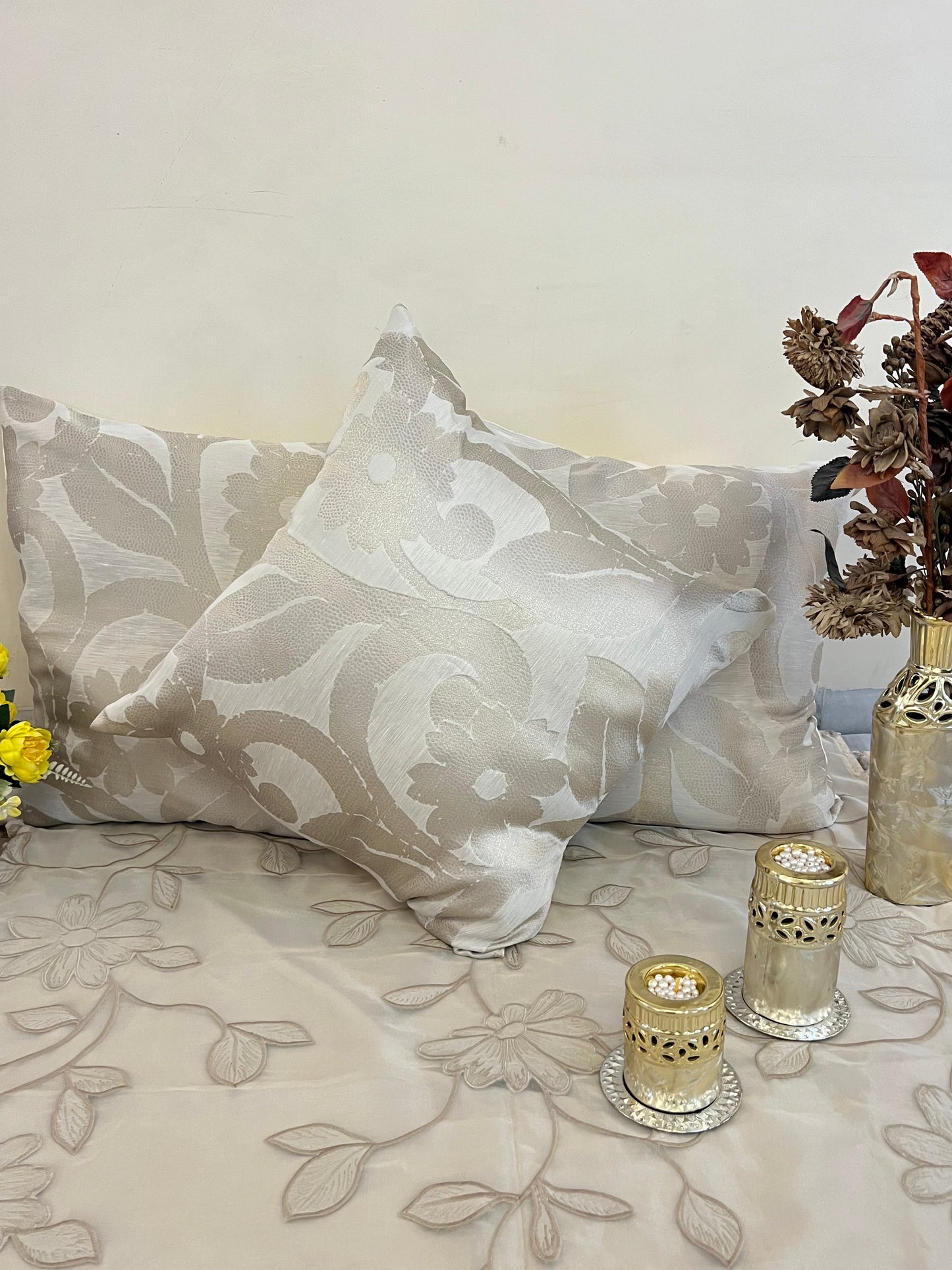 Embossed Ivory Cushion Cover Sets