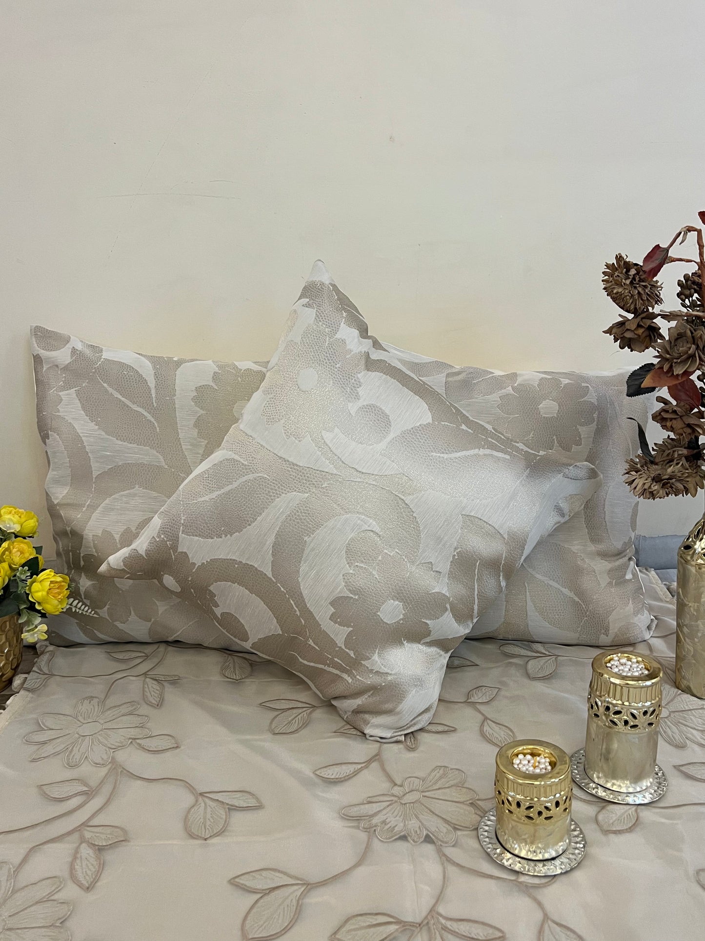 Embossed Ivory Cushion Cover Sets