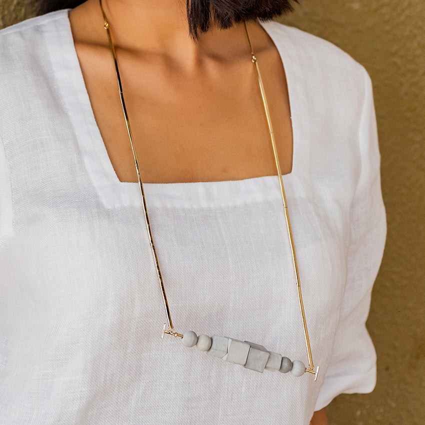 Orb Oblong Necklace – Sculpted Geometry Meets Soft Gold