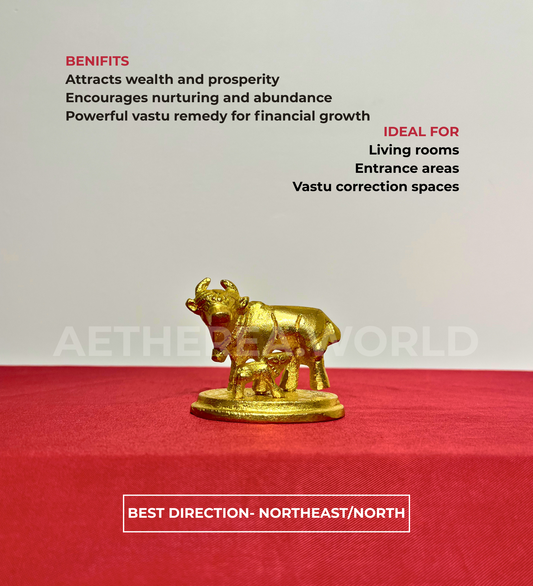 Brass Kamdhenu Cow with Calf Idol – 100% Pure Brass