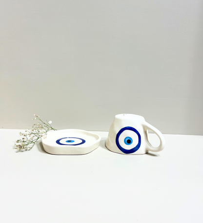 Midnight Nazar – Evil Eye Ceramic Mug & Plate Set