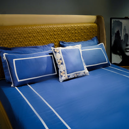 Majestic Sapphire Trimmed Bliss 300 TC|500 TC Designer Bed Sheet
