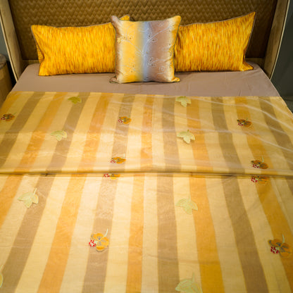 Monochrome Blossom Gold Yellow Bed Cover