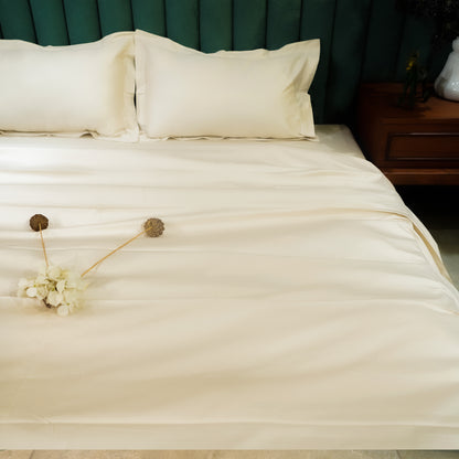Beige pure cotton flat bed sheet for king/queen/single bed – breathable, soft, skin-friendly & fade-resistant bedding for Indian homes.