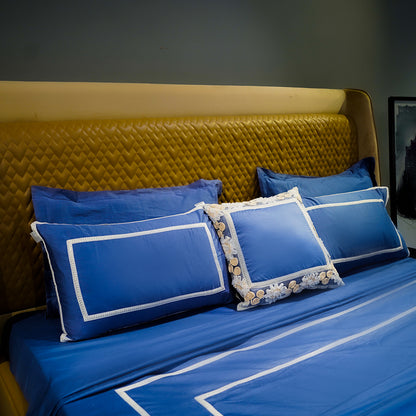 Majestic Sapphire Trimmed Bliss 300 TC|500 TC Designer Bed Sheet