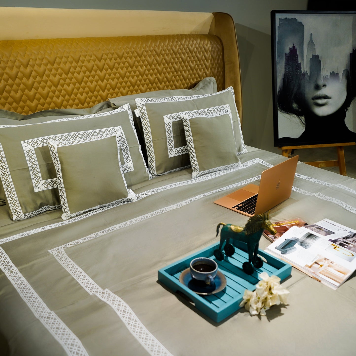 Mystic Moss Cotton Bloom 300 TC|500 TC Designer Bed Sheet