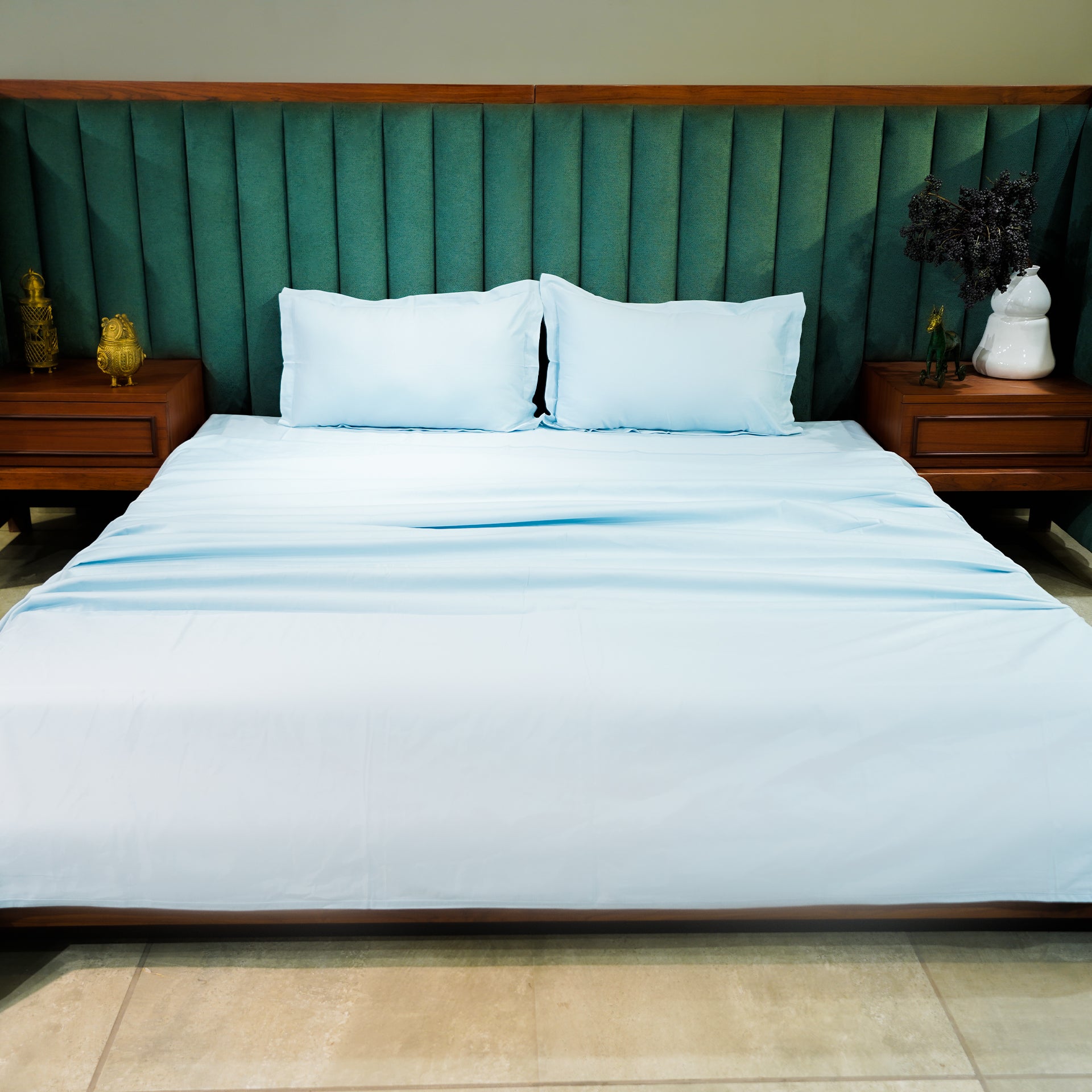 Baby Blue pure cotton flat bed sheet for king/queen/single bed – breathable, soft, skin-friendly & fade-resistant bedding for Indian homes.