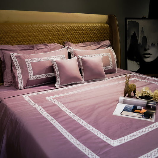 Misty Mauve Cotton Bloom 300 TC|500 TC Bed Set