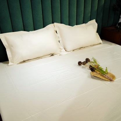 Beige pure cotton flat bed sheet for king/queen/single bed – breathable, soft, skin-friendly & fade-resistant bedding for Indian homes.