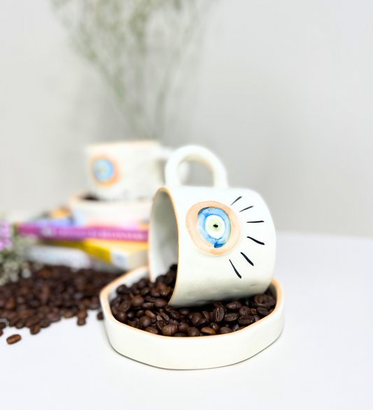 Sunstone Gaze – Evil Eye Ceramic Mug & Plate Set