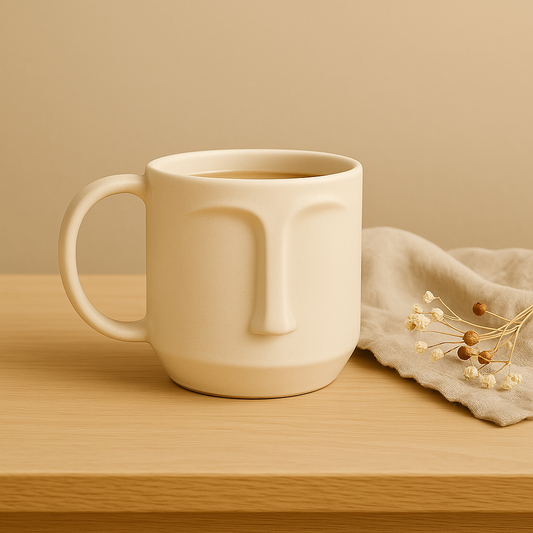 Arto Face Mug – Handmade Ceramic Mug in Off-White with Minimalist Face Design