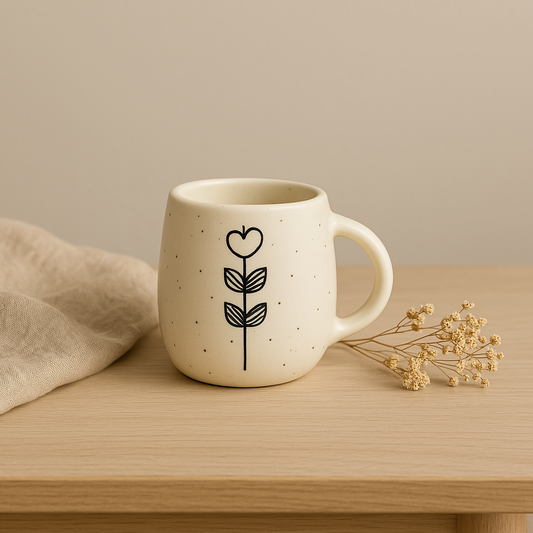 The Stillness Mug – Handcrafted Ceramic with Minimal Botanical Art