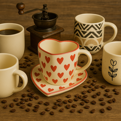 Handmade Love Notes Mug & Dish Set – Heart-Shaped Ceramic Gift Duo