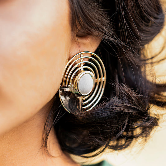 Saturn Earrings – Orbital Grace in Matte Gold
