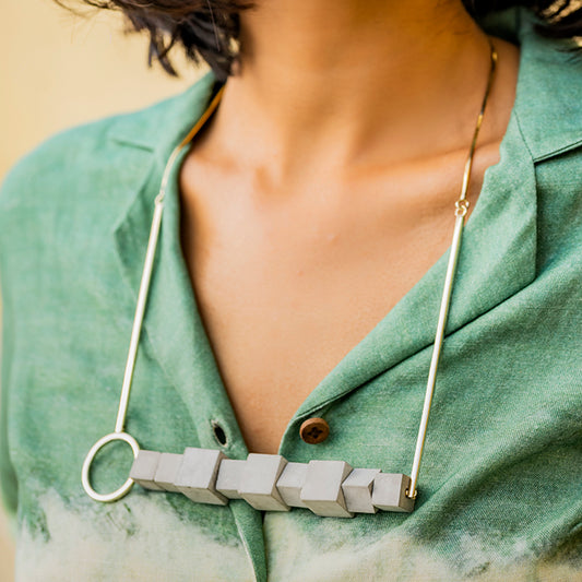 90 Degree Necklace – Sculpted Angles in Antique Gold