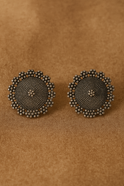 Oxidised Rosette Stud Earrings – Lightweight, Hand-Crafted Everyday & Festive Flair