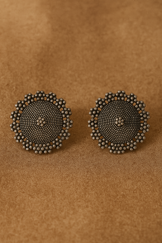 Oxidised Rosette Stud Earrings – Lightweight, Hand-Crafted Everyday & Festive Flair