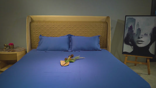Blue pure cotton flat bed sheet for king/queen/single bed – breathable, soft, skin-friendly & fade-resistant bedding for Indian homes.
