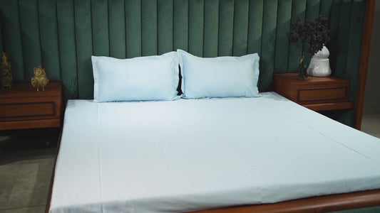 Baby Blue pure cotton flat bed sheet for king/queen/single bed – breathable, soft, skin-friendly & fade-resistant bedding for Indian homes.
