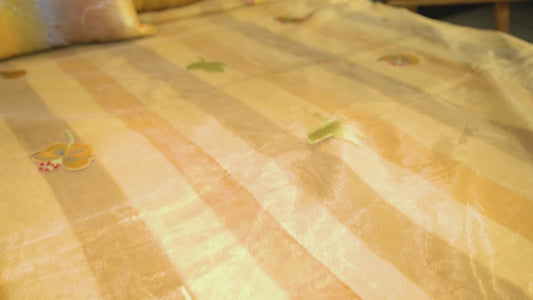 Monochrome Blossom Gold Yellow Bed Cover