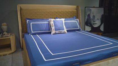 Majestic Sapphire Trimmed Bliss 300 TC|500 TC Designer Bed Sheet